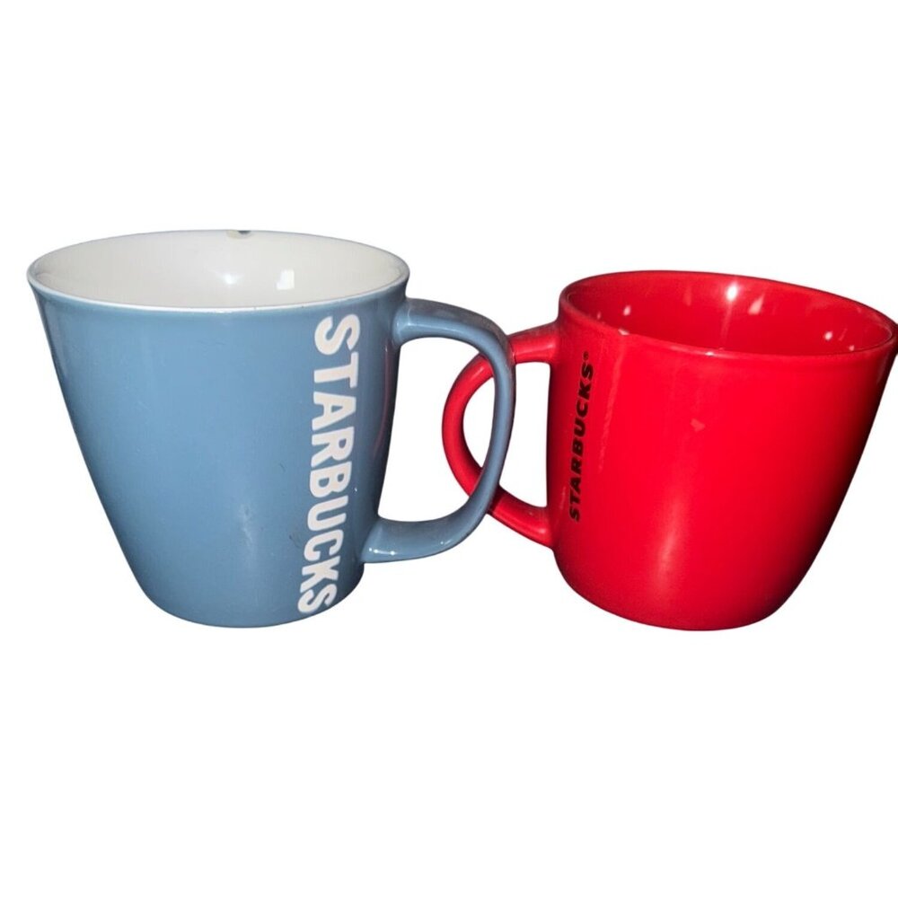 Starbucks Coffee Mug 14 oz Ceramic Blue & Red Set